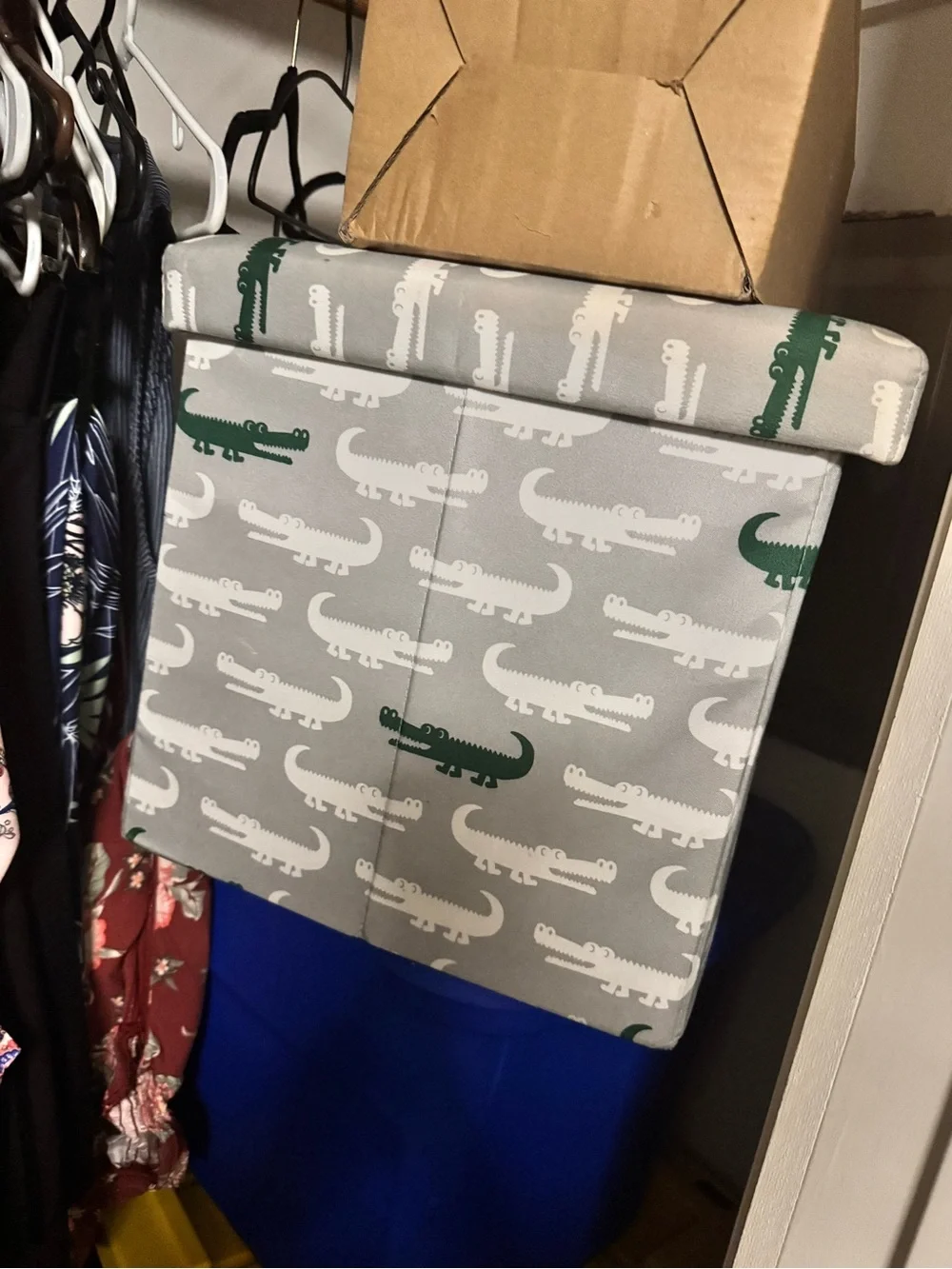 Target Grey Crocodile Print Blanket and 2 Storage Ottoman with Green Accents